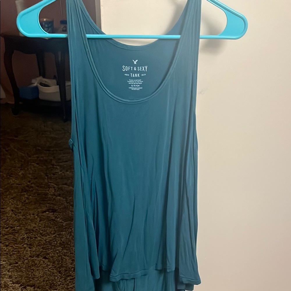 Aerie Blue Asymmetrical Sleeveless Tank Top